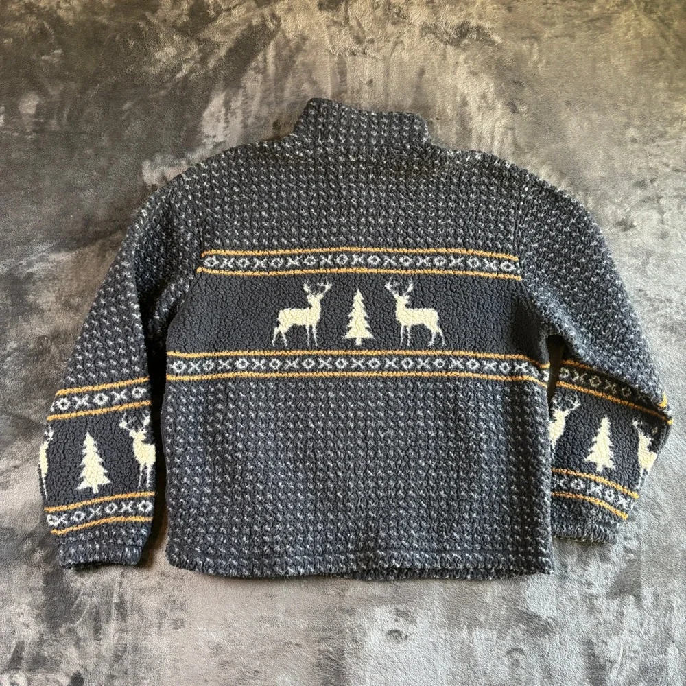 Old Navy Mens Polyester Fleece Quarter Zip Pullover Fair Isle Reindeer L Gray